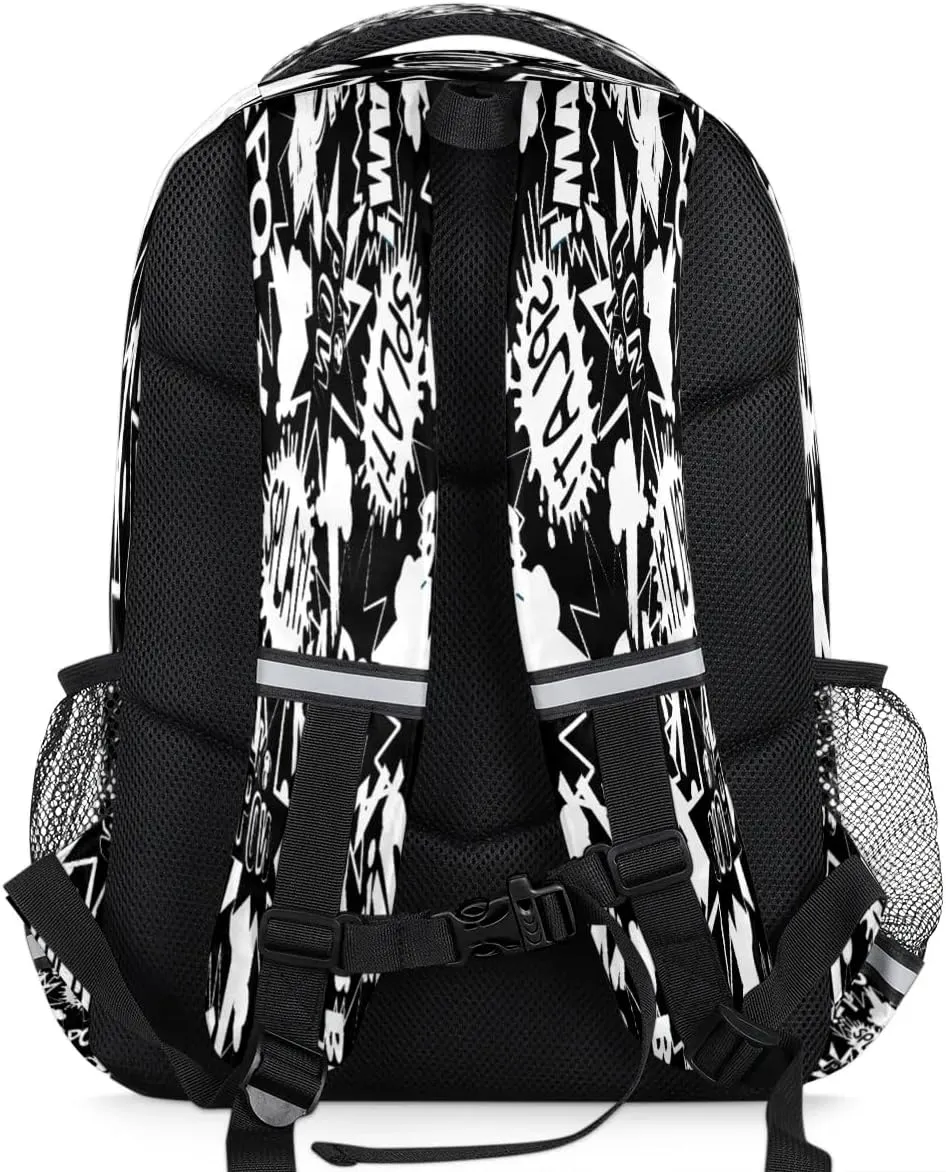 Comic Book Words Pattern Laptop Backpack Lightweight College Backpack with Reflective Strip for Men Women Adult Casual Travel Hiking Gym Work Daypack