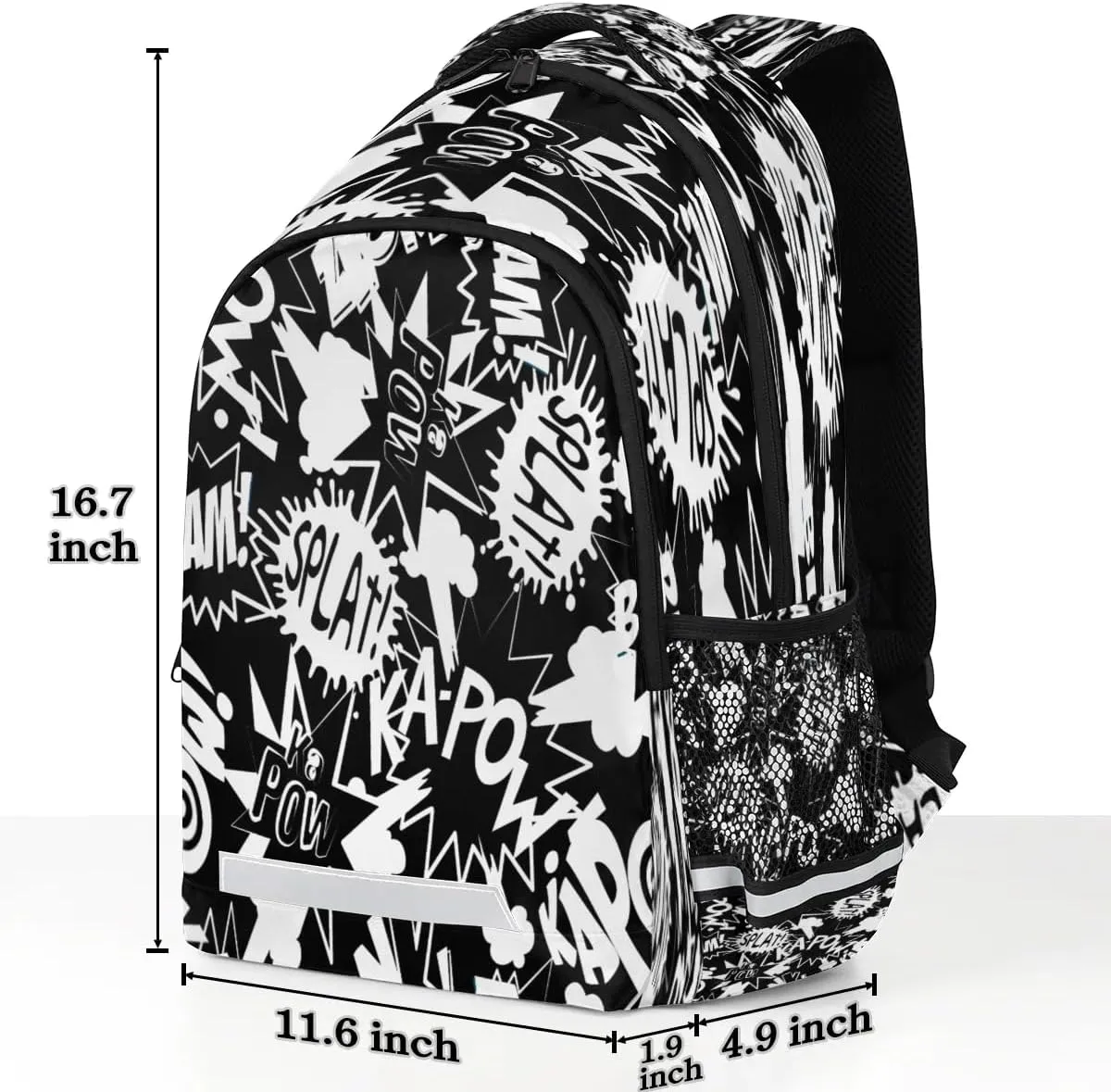 Comic Book Words Pattern Laptop Backpack Lightweight College Backpack with Reflective Strip for Men Women Adult Casual Travel Hiking Gym Work Daypack