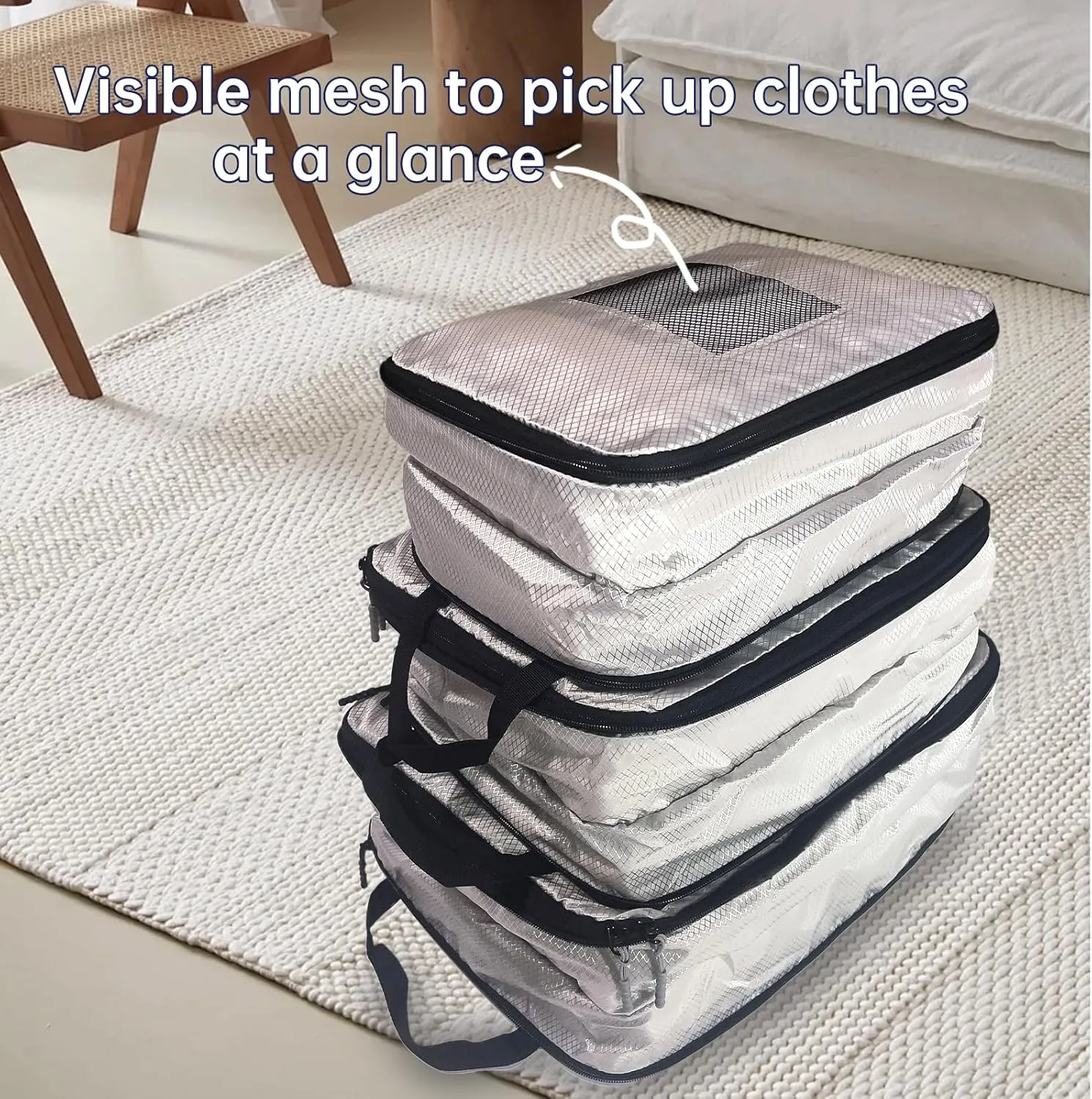 Compression Packing Cubes 2/3/4 sets, Large Travel Packing organizers for Carry on Luggage, 2 Sides Expandable Storage Bags for Backpacking, Suitcases (Green, Pack 3(L M S))