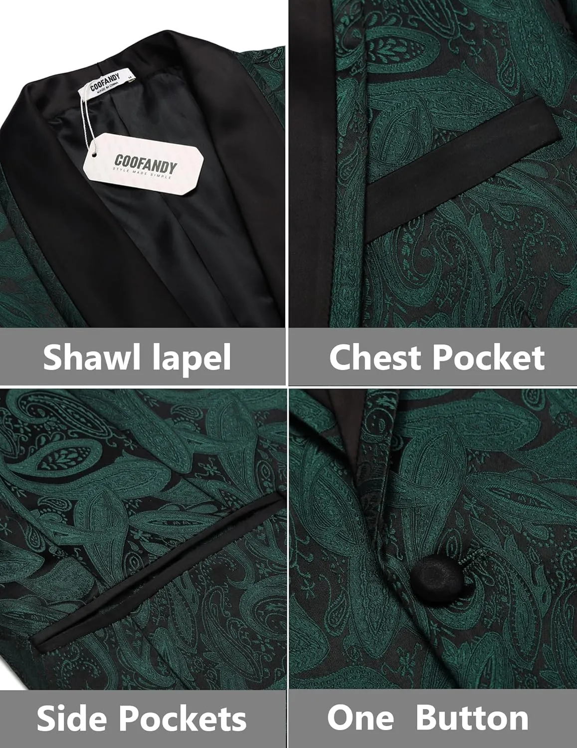 COOFANDY Men's Floral Tuxedo Suit Jacket Slim Fit Dinner Jacket Party Prom Wedding Blazer Jackets