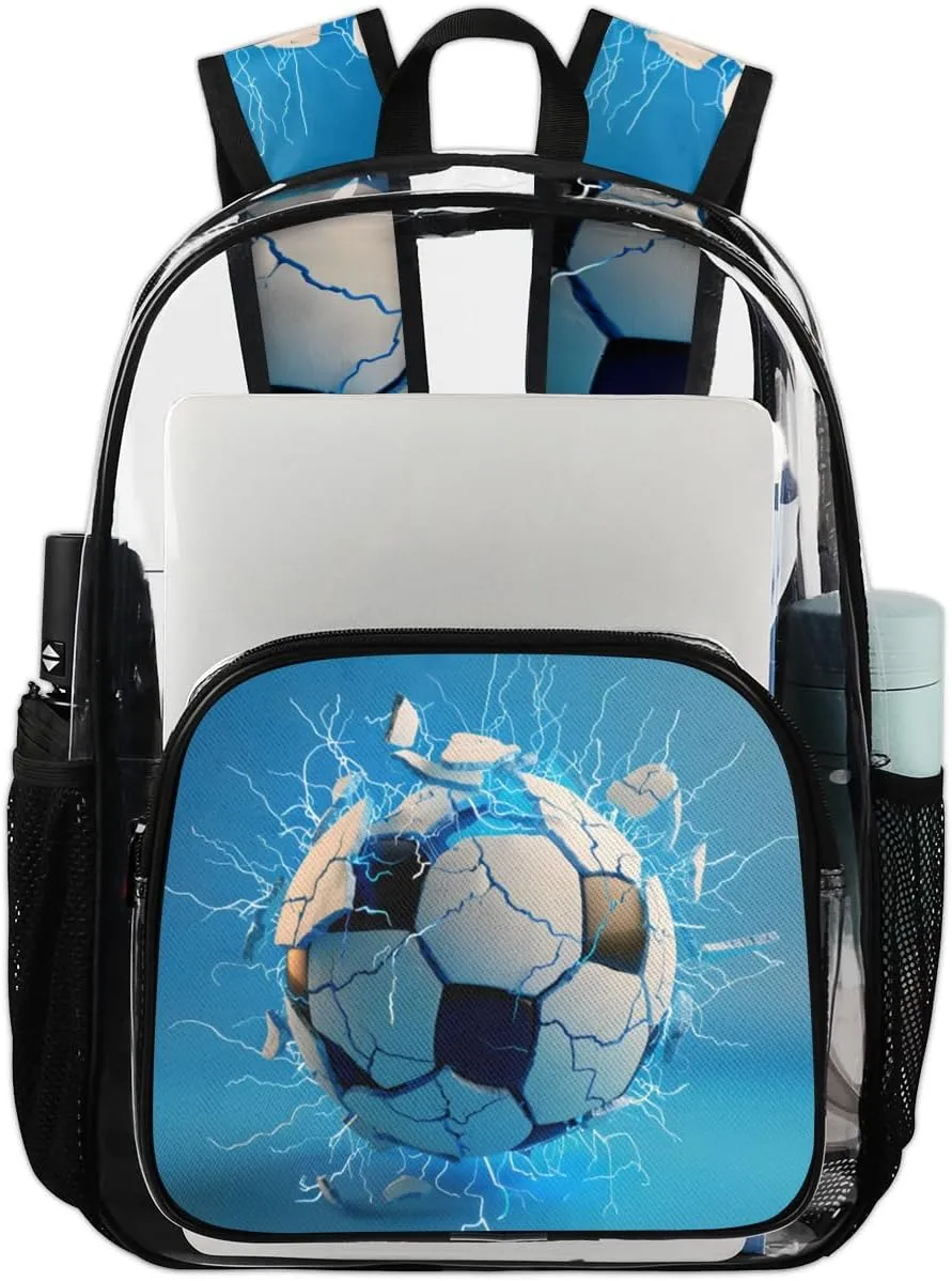 Cool Soccer Heavy Duty Clear Backpack Soccer Large See Through Backpacks PVC Transparent Backpack Clear Bag for Women Men Security Stadium Work Travel Events Concert