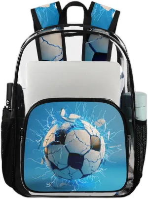 Cool Soccer Heavy Duty Clear Backpack Soccer Large See Through Backpacks PVC Transparent Backpack Clear Bag for Women Men Security Stadium Work Travel Events Concert