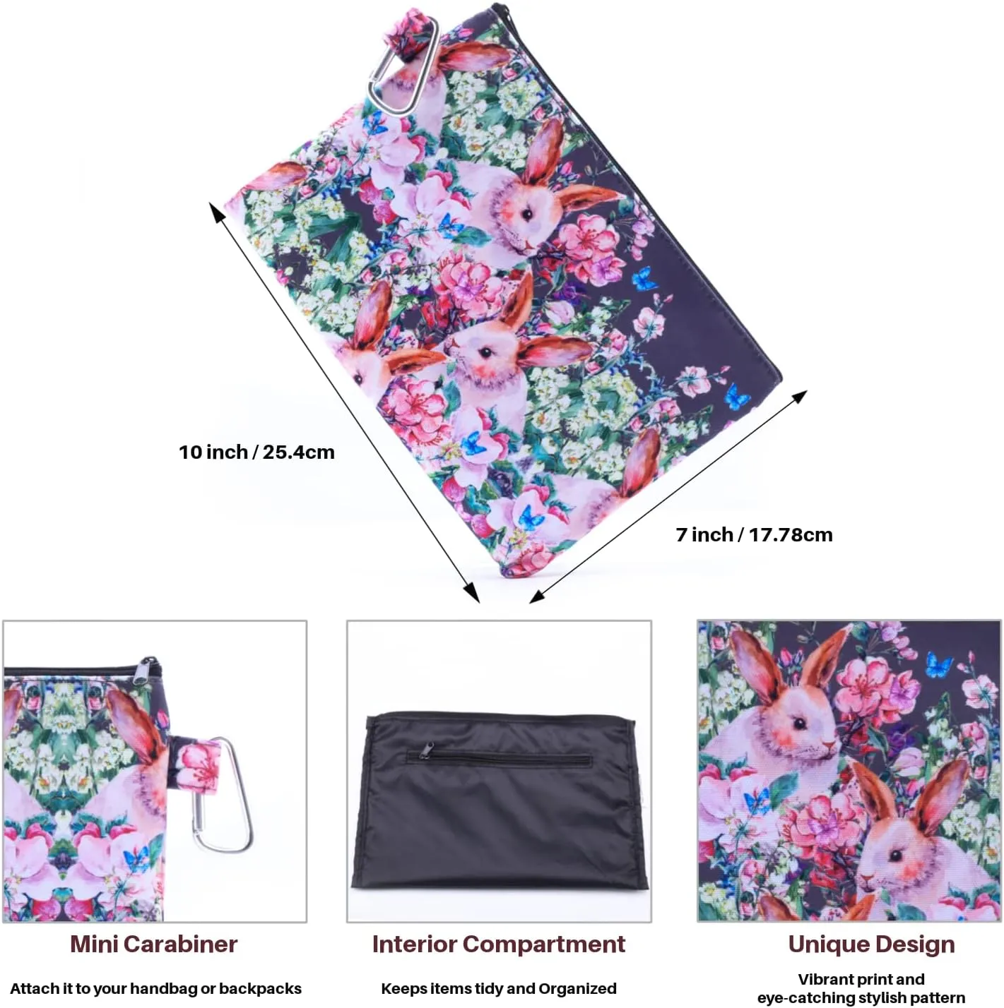 CowCow Cosmetic Organizer Vintage Flowers Rabbits Canvas Cosmetic Bag
