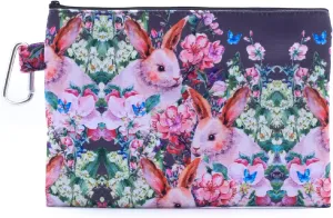 CowCow Cosmetic Organizer Vintage Flowers Rabbits Canvas Cosmetic Bag