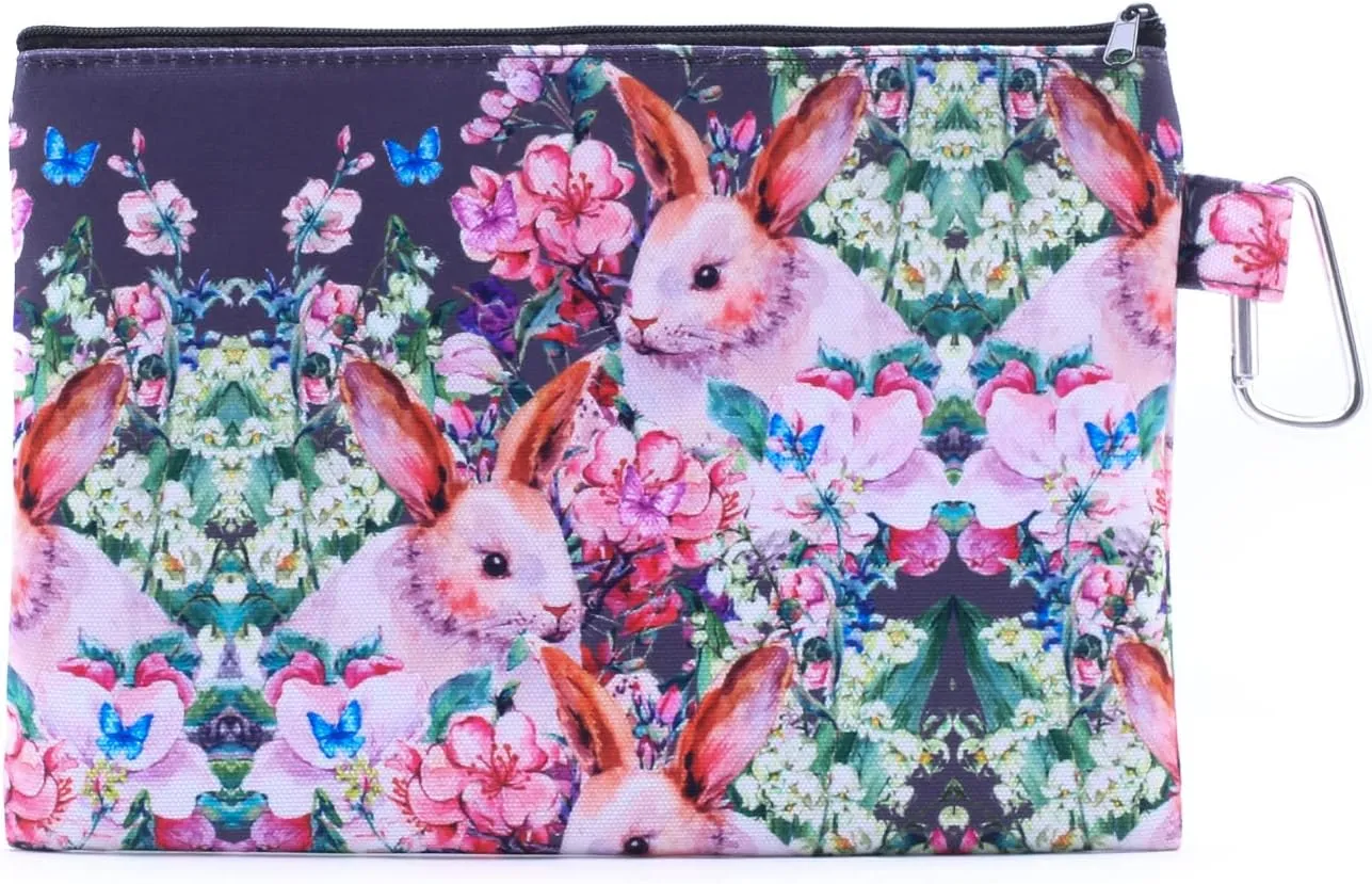 CowCow Cosmetic Organizer Vintage Flowers Rabbits Canvas Cosmetic Bag