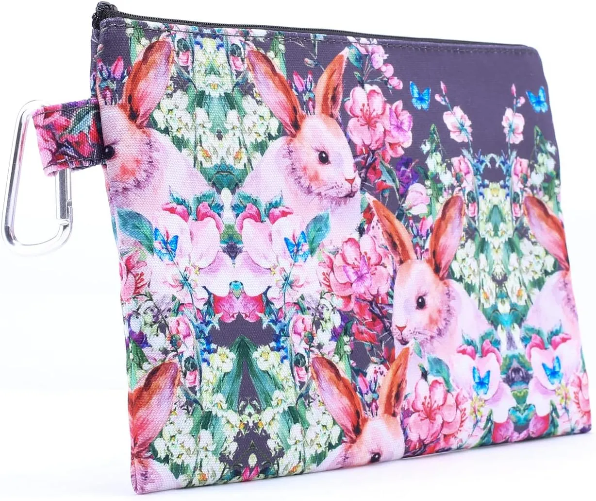 CowCow Cosmetic Organizer Vintage Flowers Rabbits Canvas Cosmetic Bag