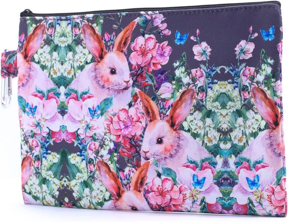 CowCow Cosmetic Organizer Vintage Flowers Rabbits Canvas Cosmetic Bag