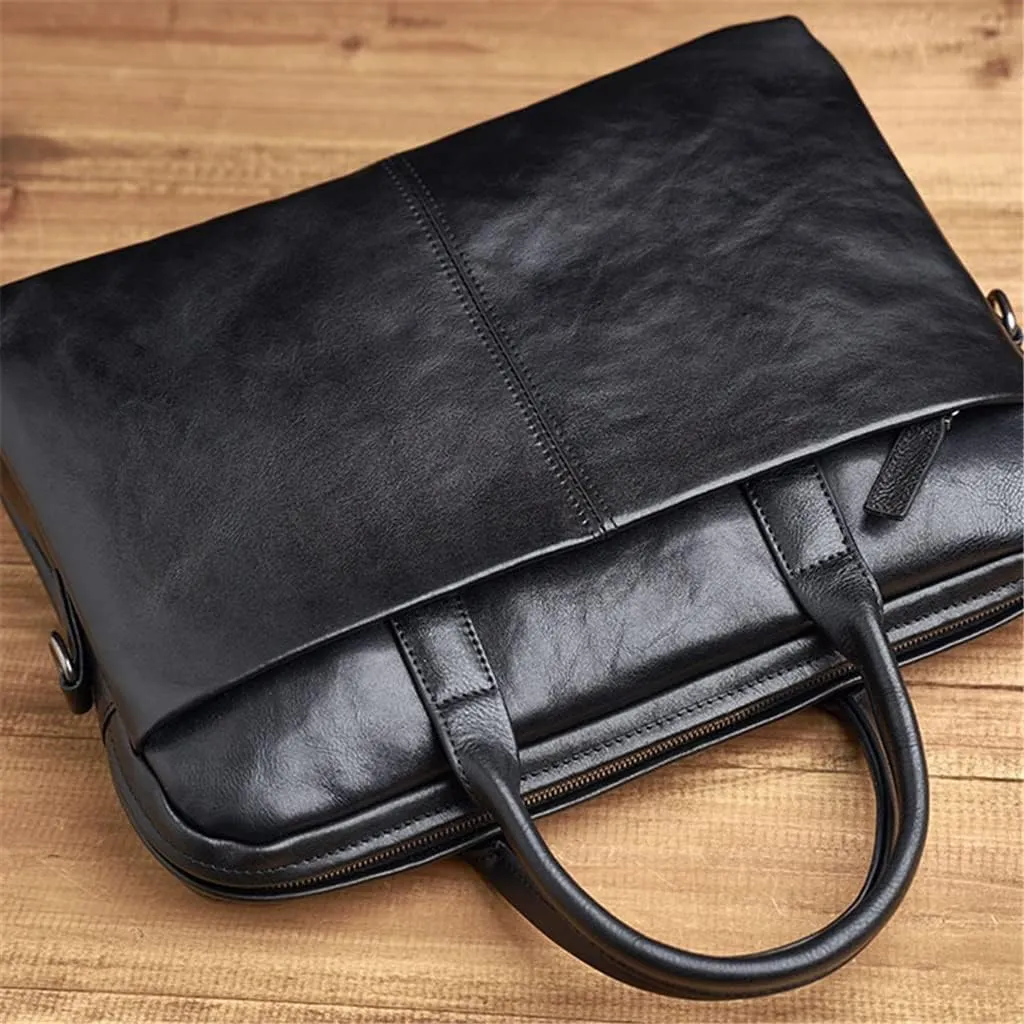 CSCDD Leather Briefcase Men Bag Business Handbag Male Laptop Shoulder Bags Black Briefcase