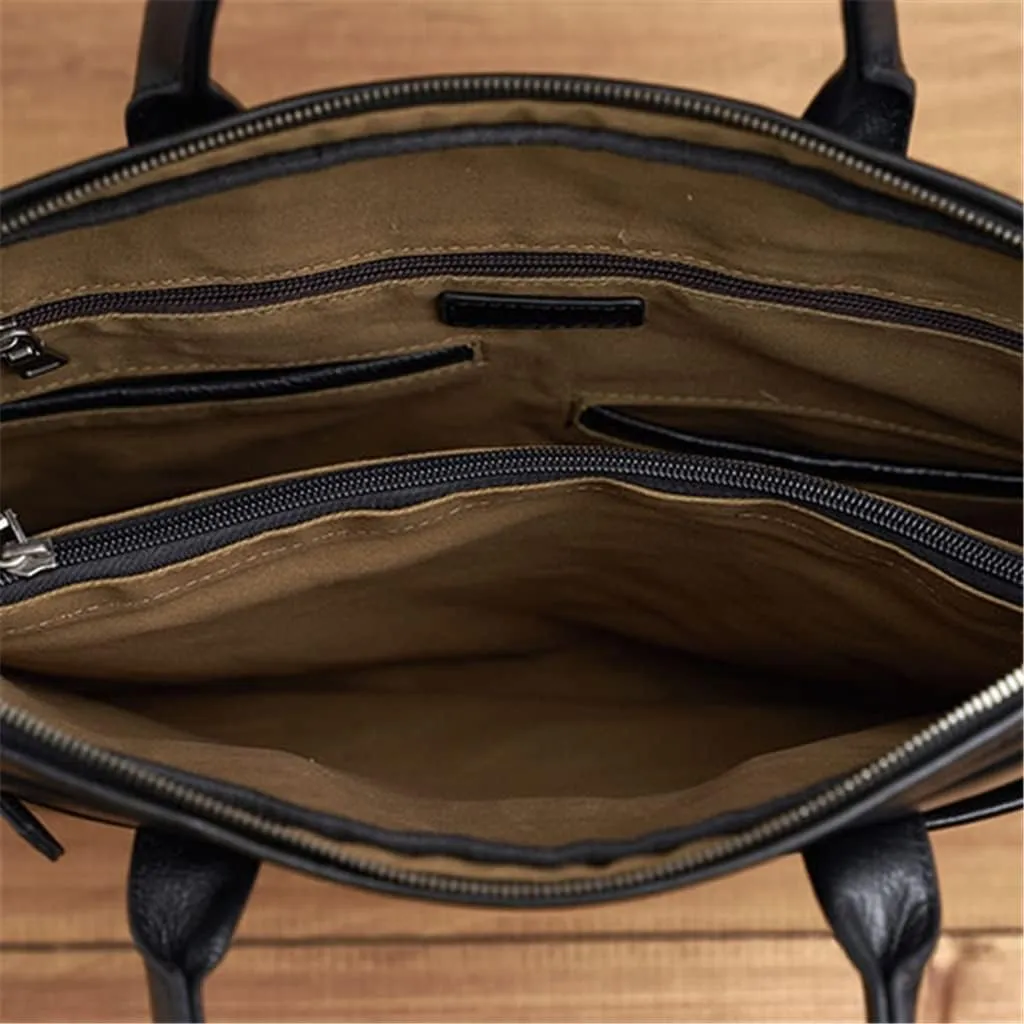 CSCDD Leather Briefcase Men Bag Business Handbag Male Laptop Shoulder Bags Black Briefcase