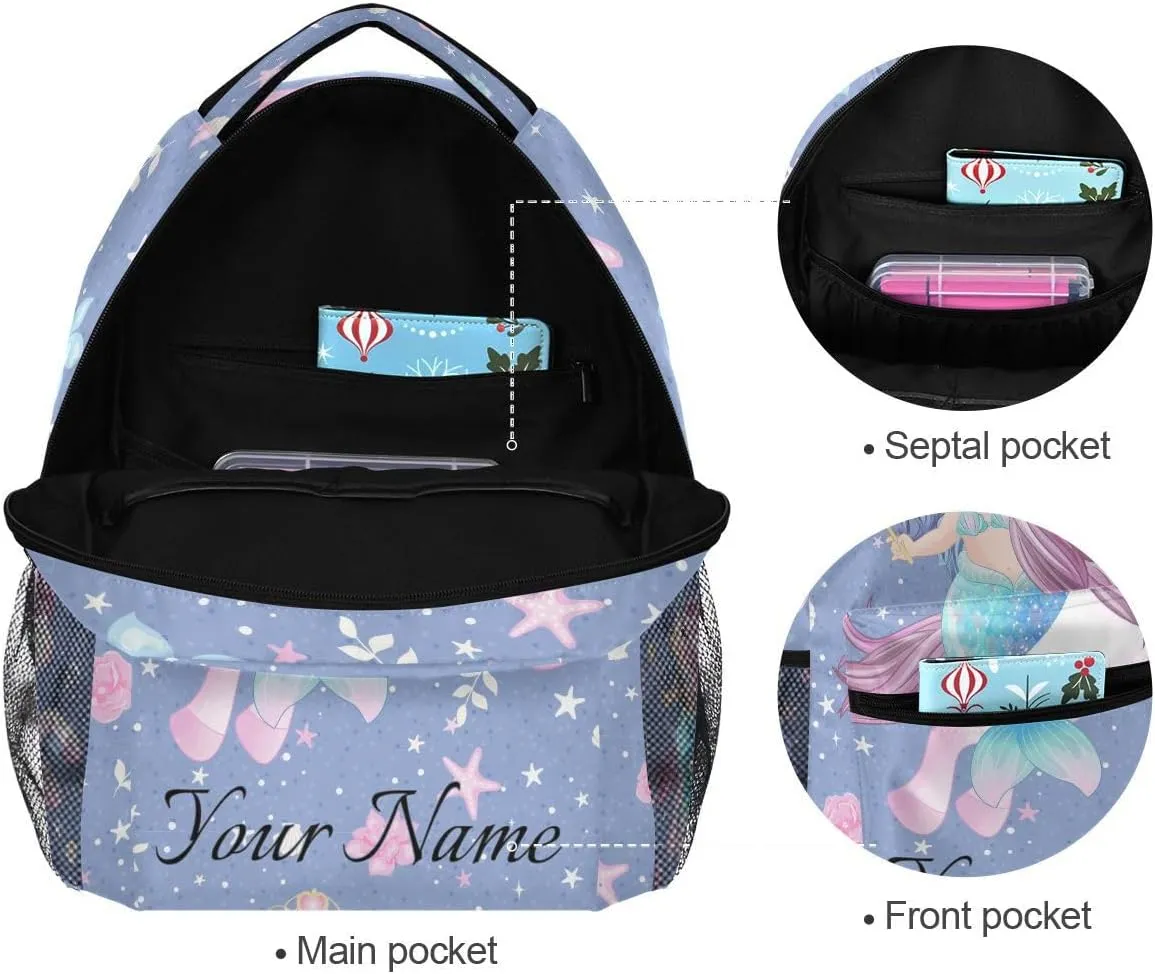 Custom Name Mermaid Unicorn Girls Backpack Horse Backpacks 3-5th Grade School Bookbags