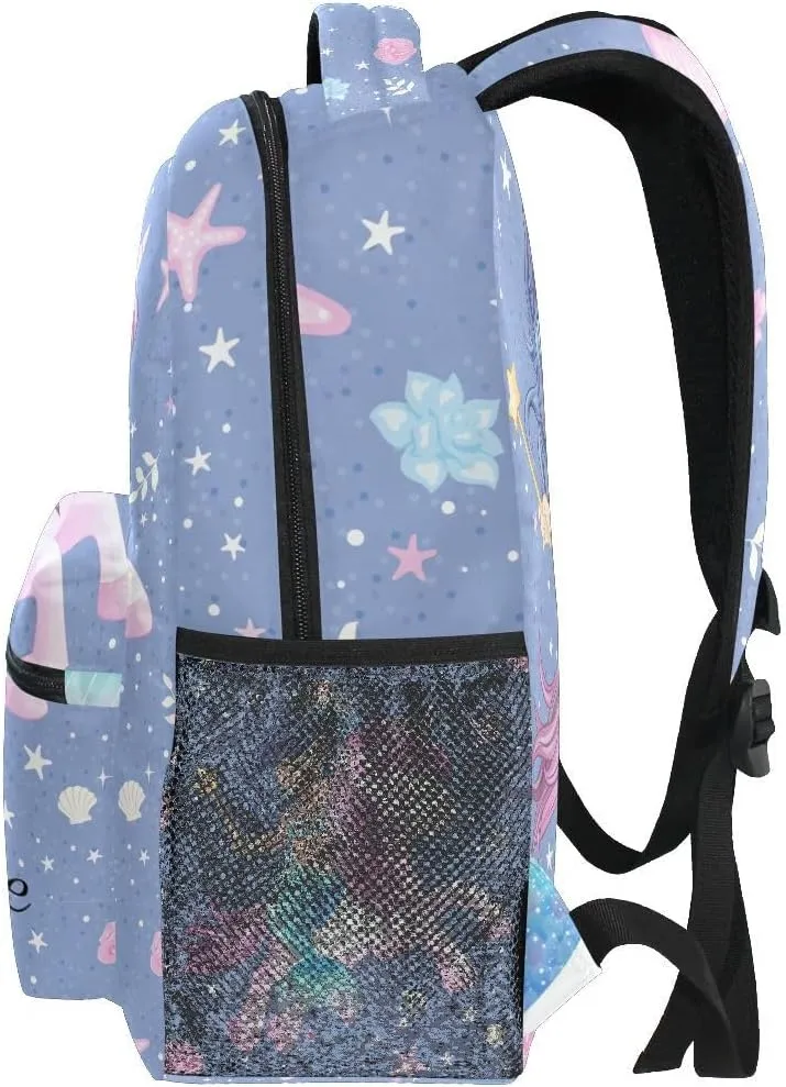 Custom Name Mermaid Unicorn Girls Backpack Horse Backpacks 3-5th Grade School Bookbags
