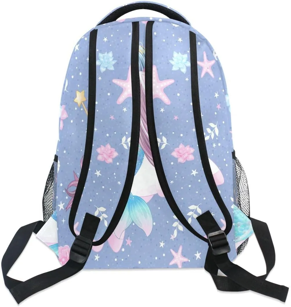 Custom Name Mermaid Unicorn Girls Backpack Horse Backpacks 3-5th Grade School Bookbags