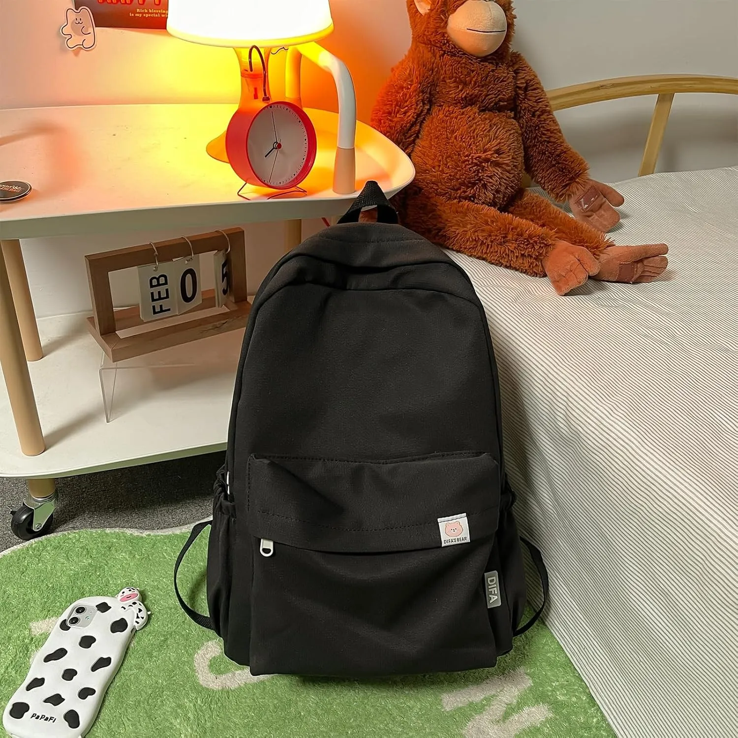 Cute Aesthetic Backpack Y2K Simple Solid Color Kawaii Backpacks Travel Laptop Backpack (Black)