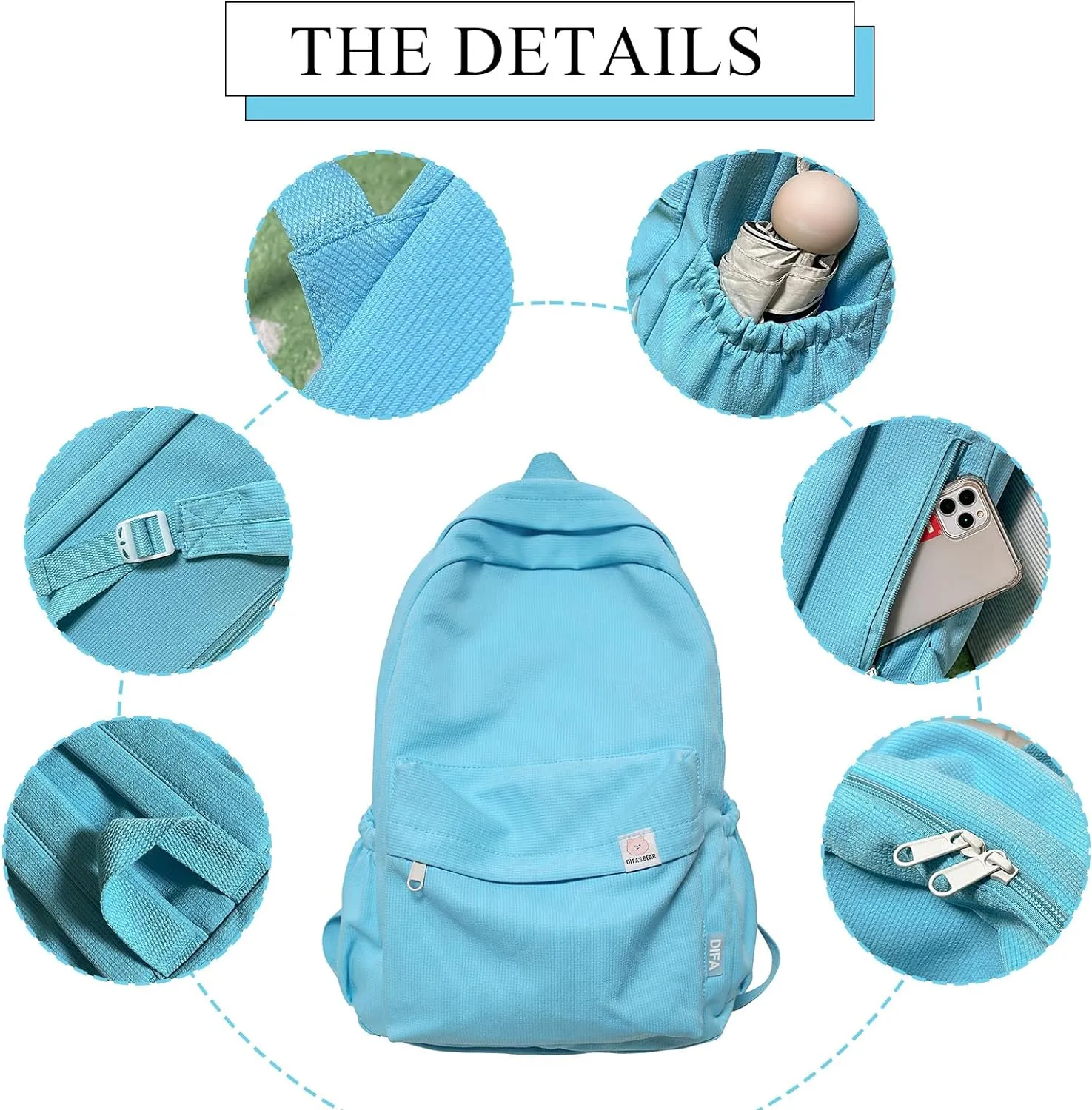 Cute Aesthetic Backpack Y2K Simple Solid Color Kawaii Backpacks Travel Laptop Backpack (Black)