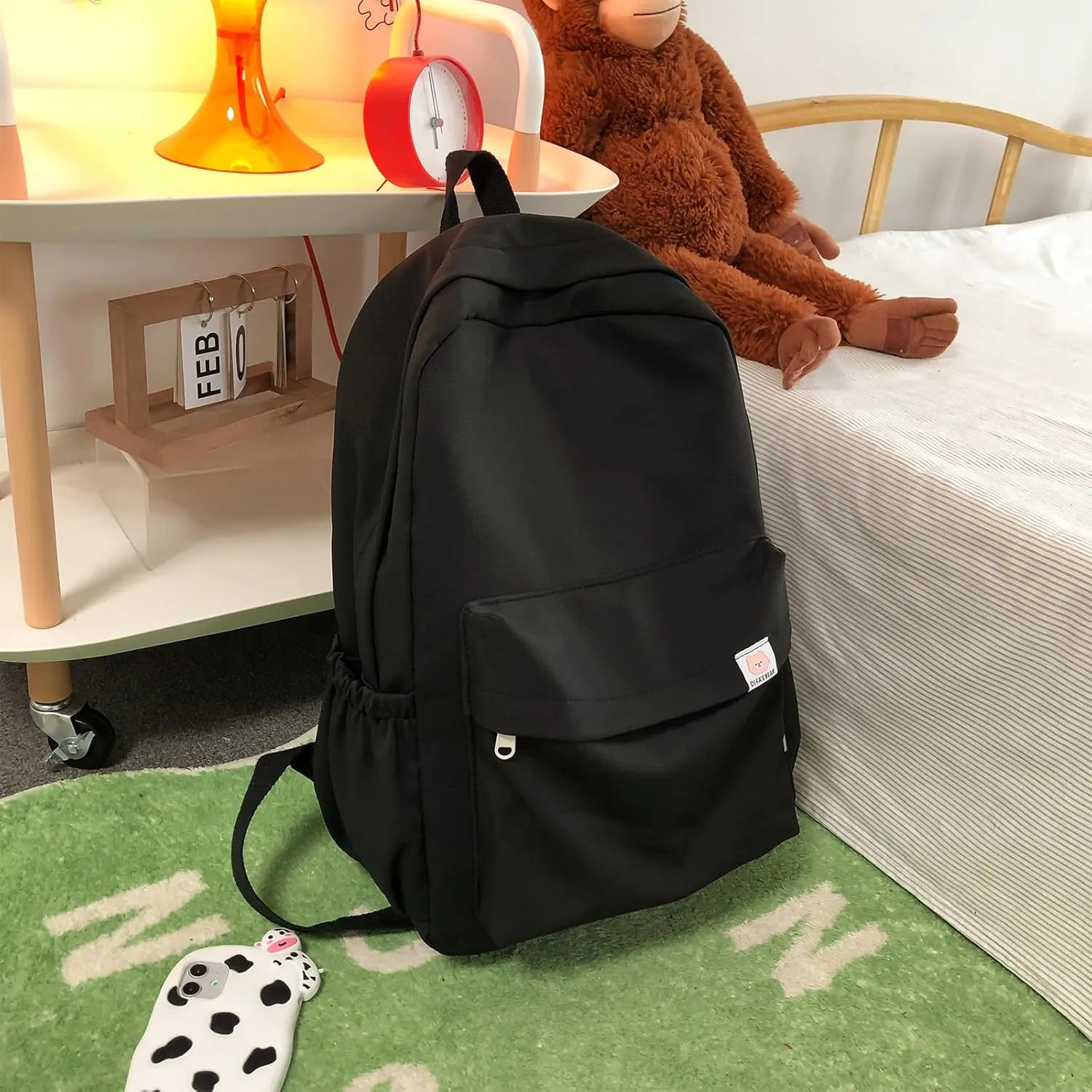 Cute Aesthetic Backpack Y2K Simple Solid Color Kawaii Backpacks Travel Laptop Backpack (Black)
