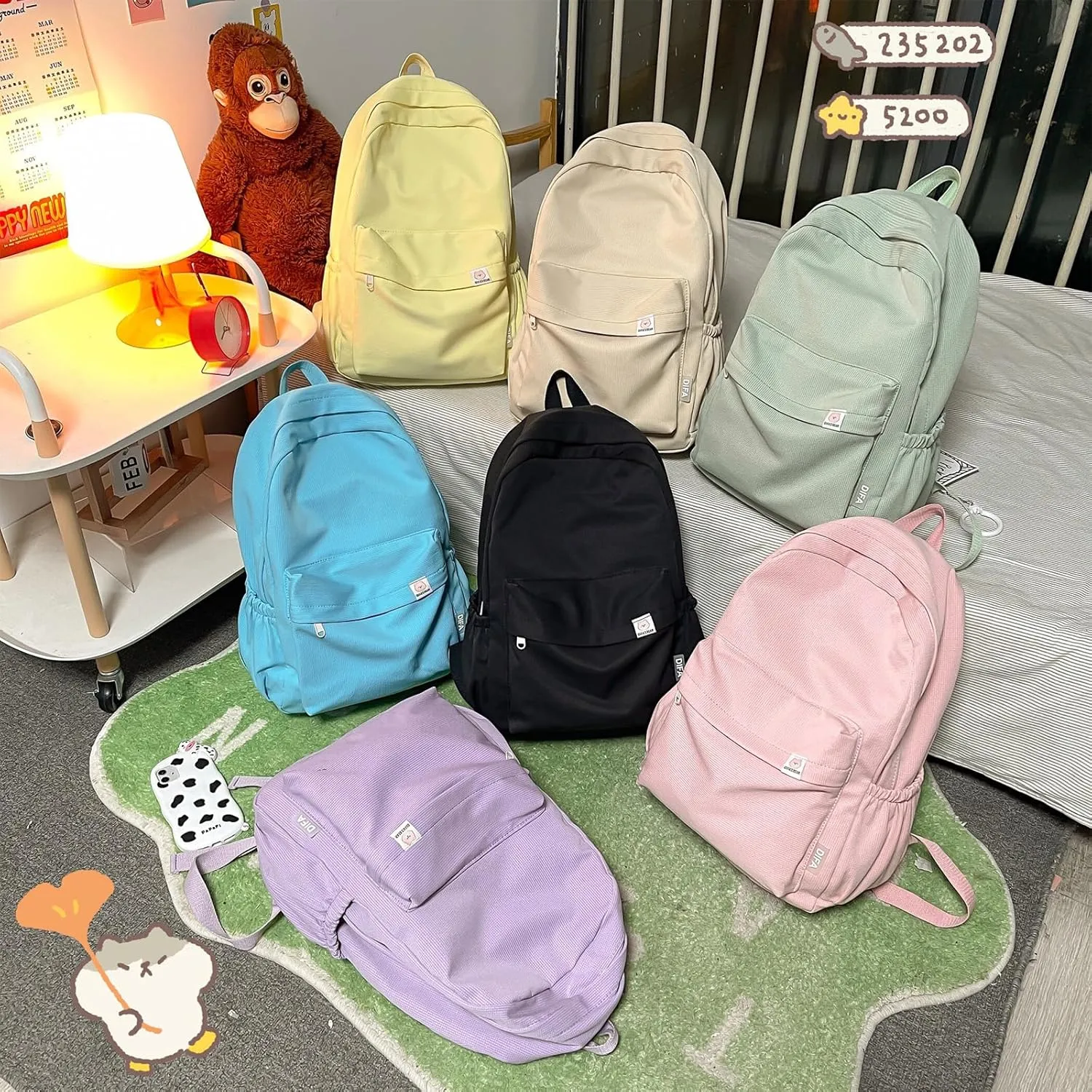 Cute Aesthetic Backpack Y2K Simple Solid Color Kawaii Backpacks Travel Laptop Backpack (Black)