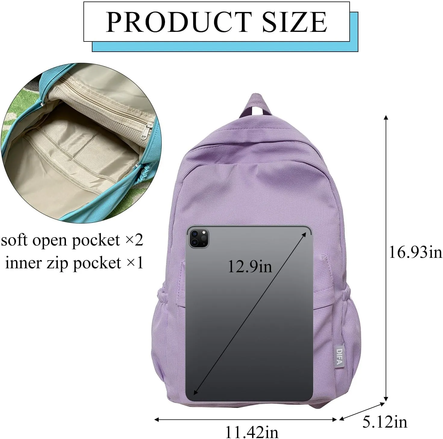 Cute Aesthetic Backpack Y2K Simple Solid Color Kawaii Backpacks Travel Laptop Backpack (Purple)