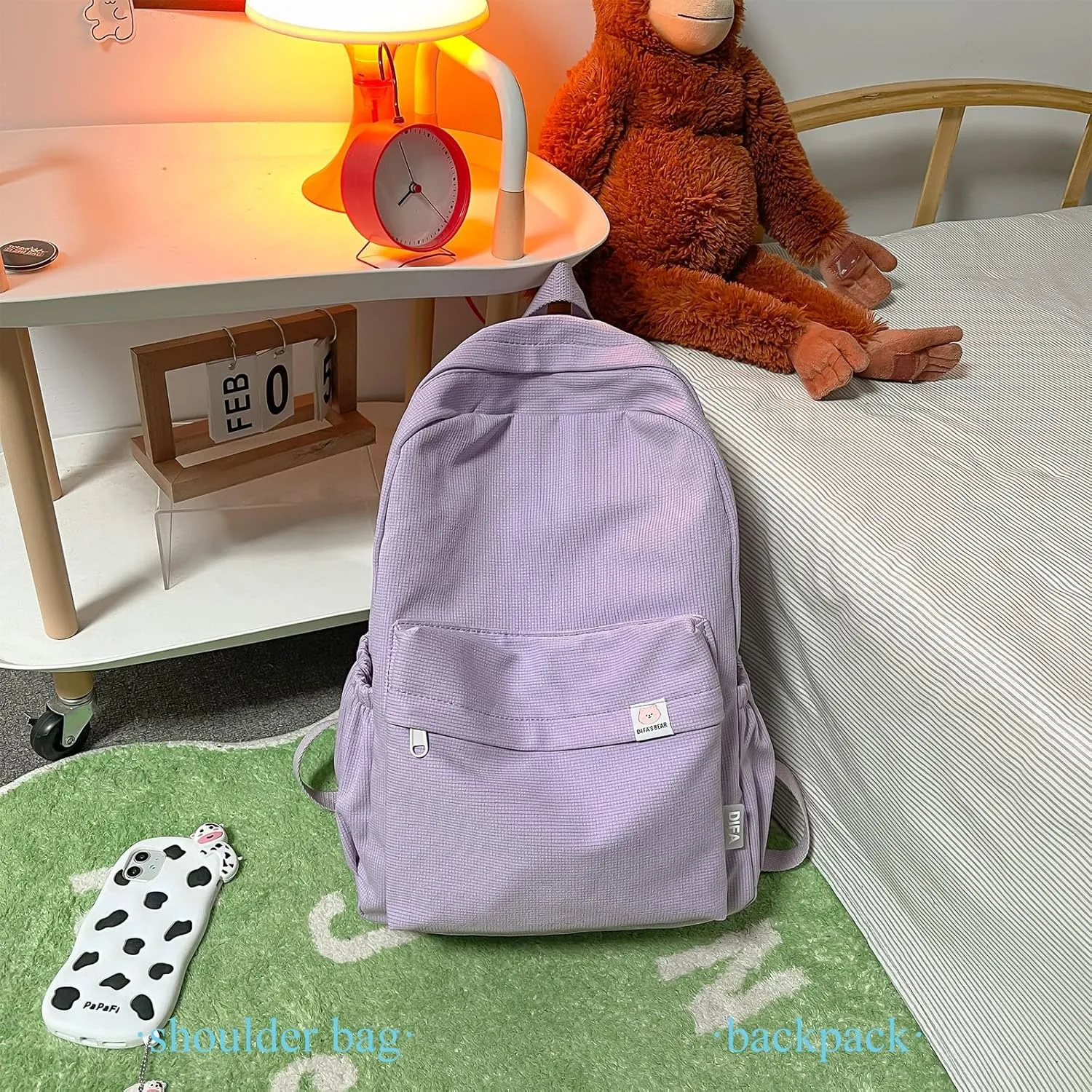 Cute Aesthetic Backpack Y2K Simple Solid Color Kawaii Backpacks Travel Laptop Backpack (Purple)