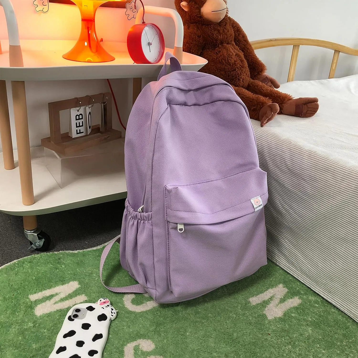 Cute Aesthetic Backpack Y2K Simple Solid Color Kawaii Backpacks Travel Laptop Backpack (Purple)