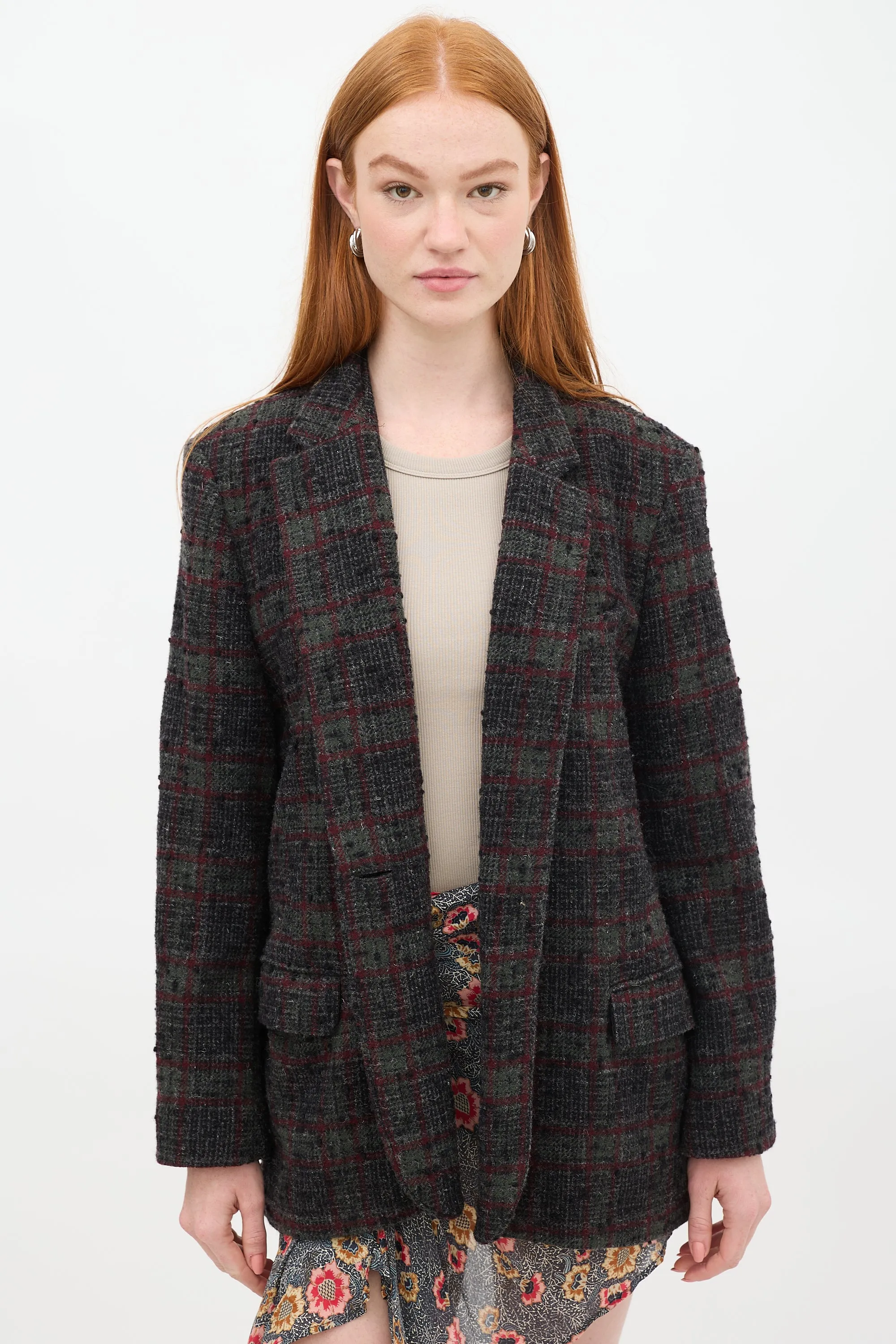 Dark Grey & Red Wool Plaid Korix Blazer