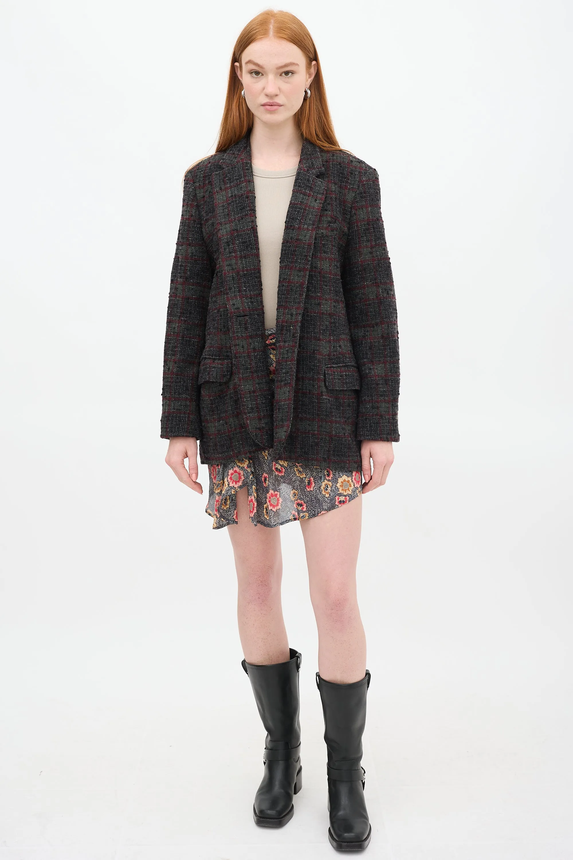 Dark Grey & Red Wool Plaid Korix Blazer