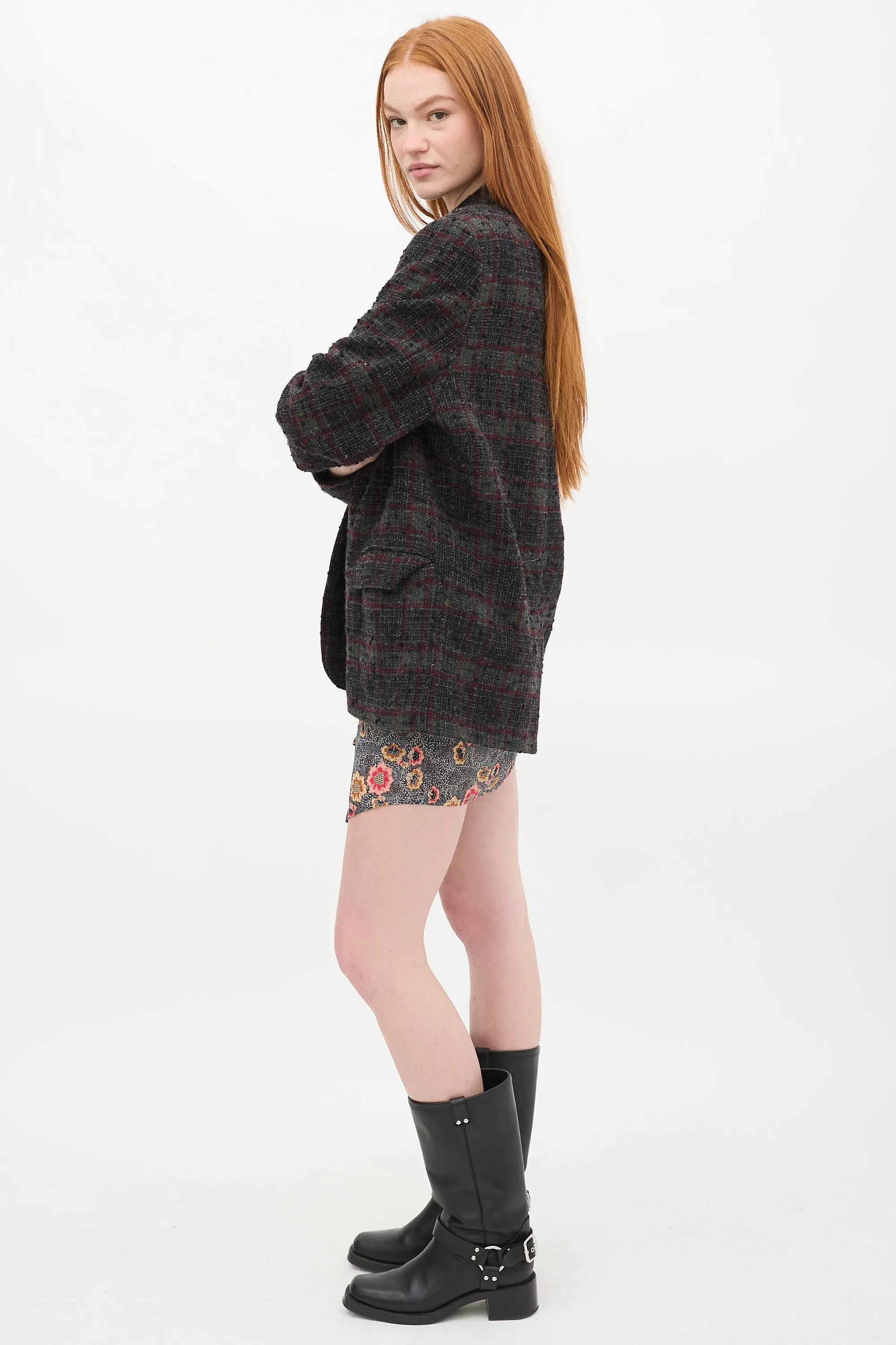 Dark Grey & Red Wool Plaid Korix Blazer