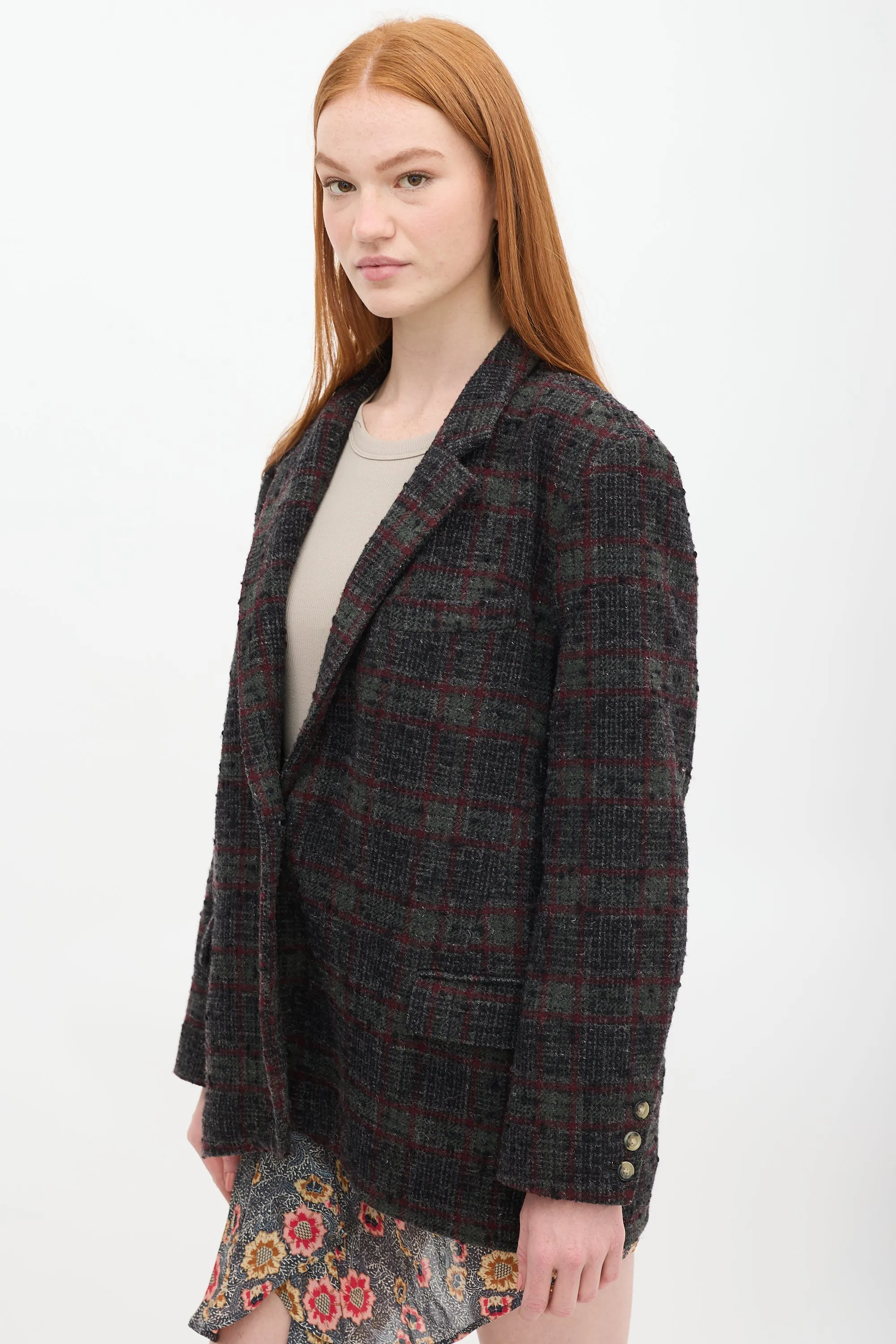 Dark Grey & Red Wool Plaid Korix Blazer