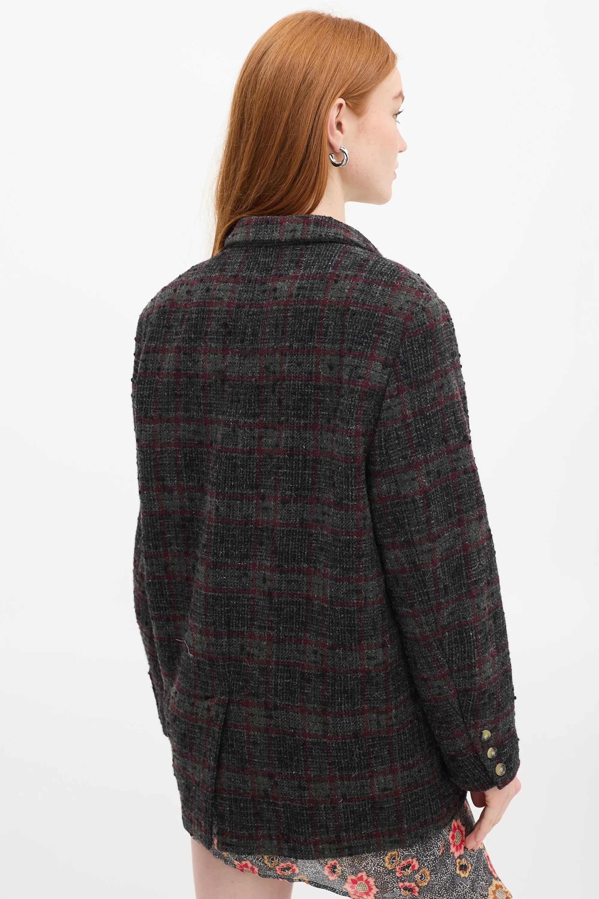 Dark Grey & Red Wool Plaid Korix Blazer