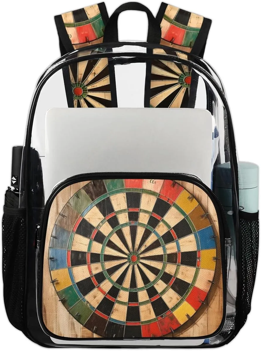Dart Heavy Duty Clear Backpack Dart Board Printed Large See Through Backpacks PVC Transparent Backpack Clear Bag for Women Men Security Stadium Work Travel Events Concert