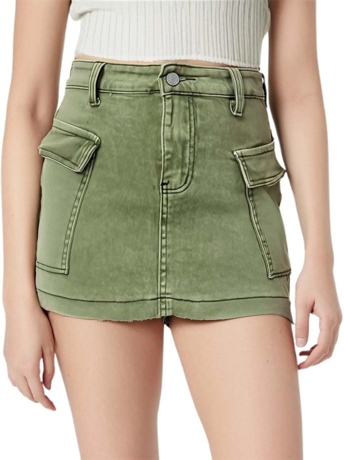 Denim Cargo Skirt with Pocket for Women High Waisted Button Mini Skirt 2025 Trendy Slim Fit Distressed Bodycon Jean Skirts