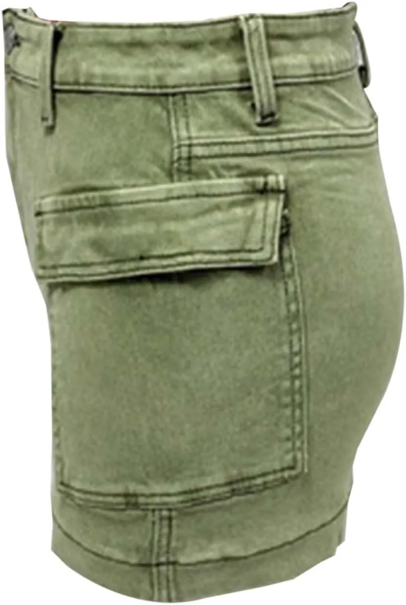 Denim Cargo Skirt with Pocket for Women High Waisted Button Mini Skirt 2025 Trendy Slim Fit Distressed Bodycon Jean Skirts