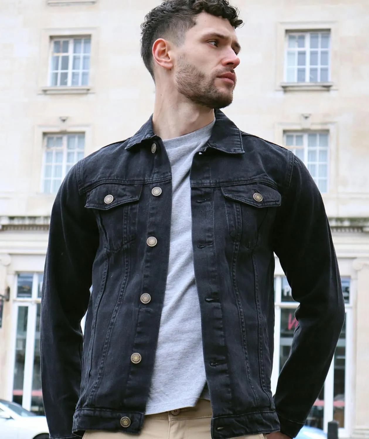 Denim Jacket Men - Casual Vintage Regular Fit Button Down Trucker Style  Mens Jean Jackets Stylish Everyday Outerwear