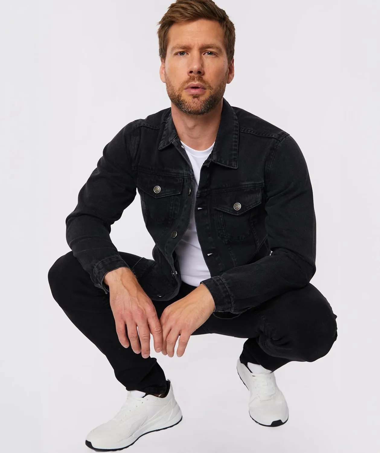 Denim Jacket Men - Casual Vintage Regular Fit Button Down Trucker Style  Mens Jean Jackets Stylish Everyday Outerwear