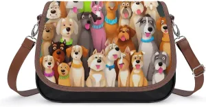 Dogs Shoulder Bags PU Leather Shoulder Handbag Large Capacity Crossbody Bag for Women