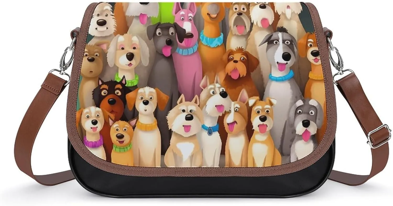 Dogs Shoulder Bags PU Leather Shoulder Handbag Large Capacity Crossbody Bag for Women