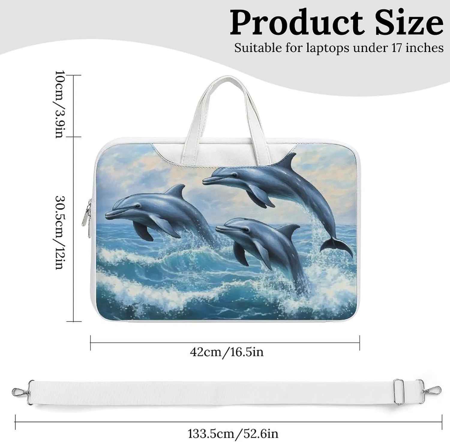 Dolphins Jumping Out Of Ocean Waves Leather Bag Laptop Case Slim Water Resistant Computer Bags with Handle Briefcase for Work