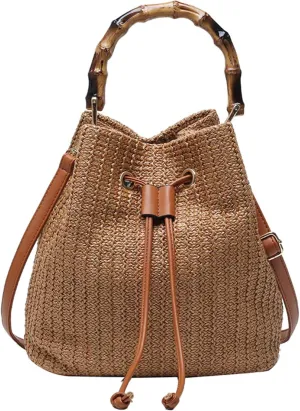 Drawstring Straw Bag Y2k Beach Crochet Bucket Bags Small Crossbody Purses Women Cute Purse Trendy 2025 Summer