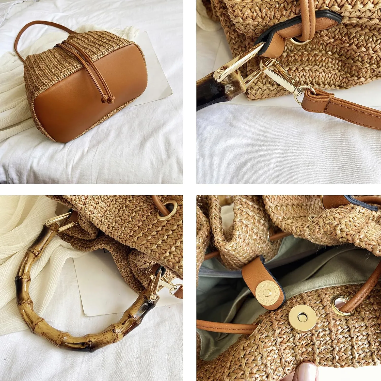 Drawstring Straw Bag Y2k Beach Crochet Bucket Bags Small Crossbody Purses Women Cute Purse Trendy 2025 Summer