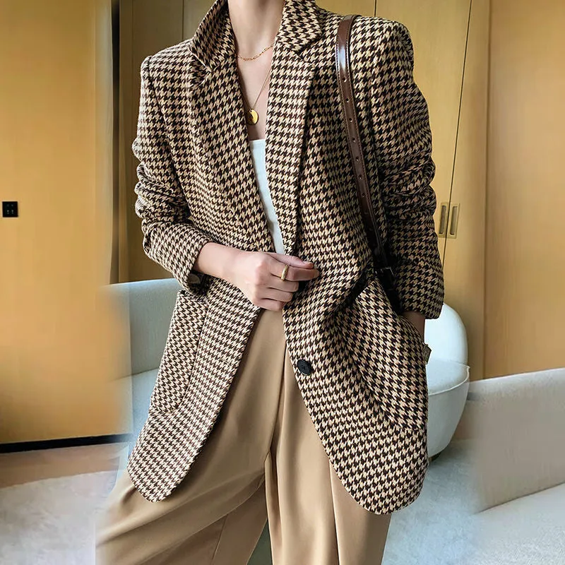DressBetty - Long Sleeve Plaid Blazer