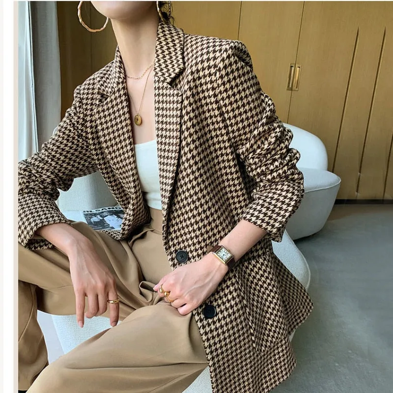 DressBetty - Long Sleeve Plaid Blazer