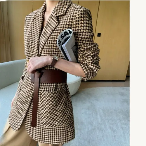 DressBetty - Long Sleeve Plaid Blazer