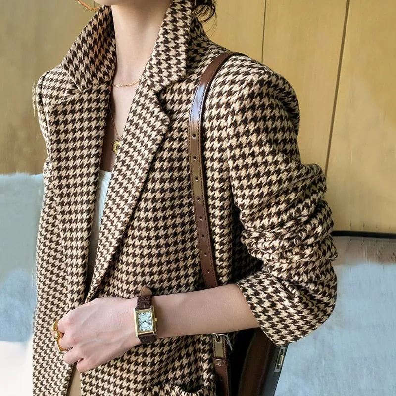 DressBetty - Long Sleeve Plaid Blazer