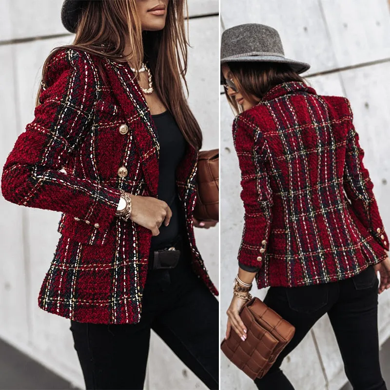 DressBetty - Plaid Tweed Long Sleeve Blazer