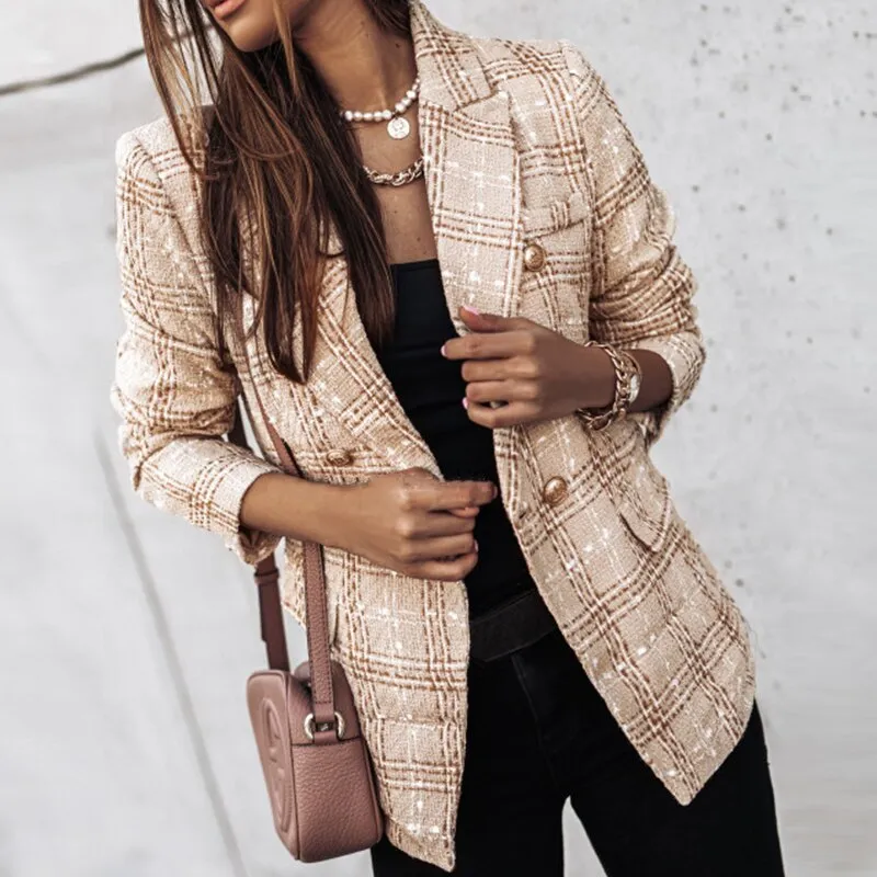 DressBetty - Plaid Tweed Long Sleeve Blazer