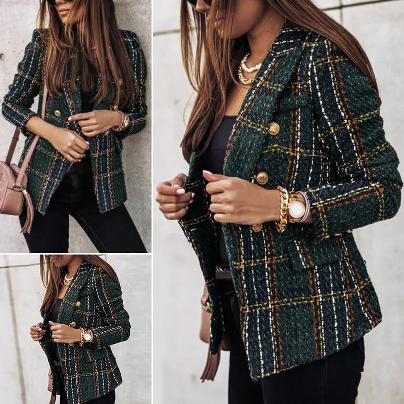 DressBetty - Plaid Tweed Long Sleeve Blazer