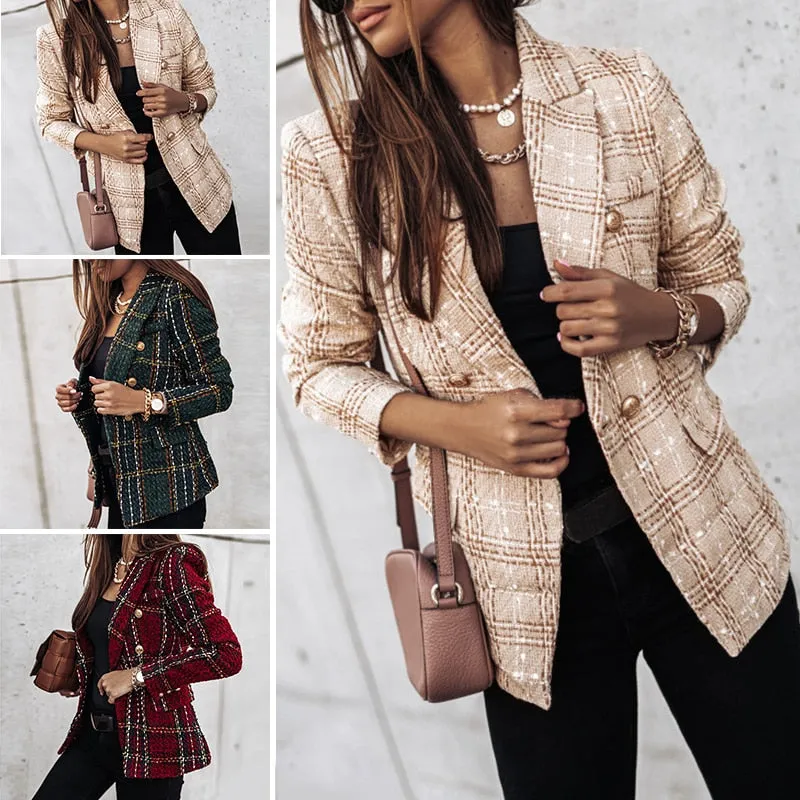 DressBetty - Plaid Tweed Long Sleeve Blazer