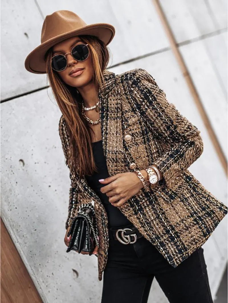 DressBetty - Plaid Tweed Long Sleeve Blazer