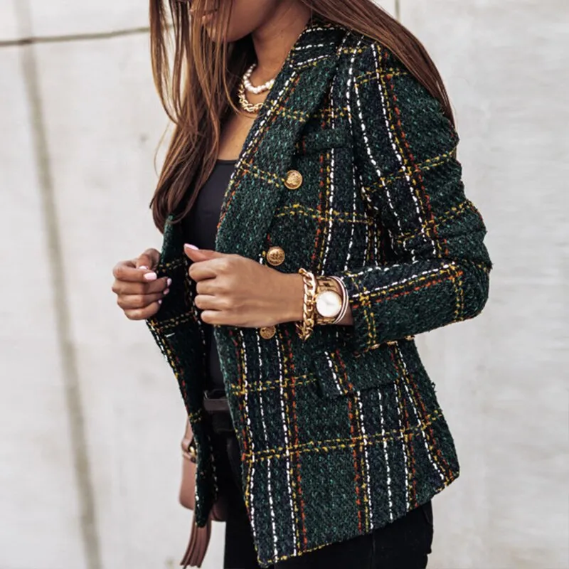 DressBetty - Plaid Tweed Long Sleeve Blazer