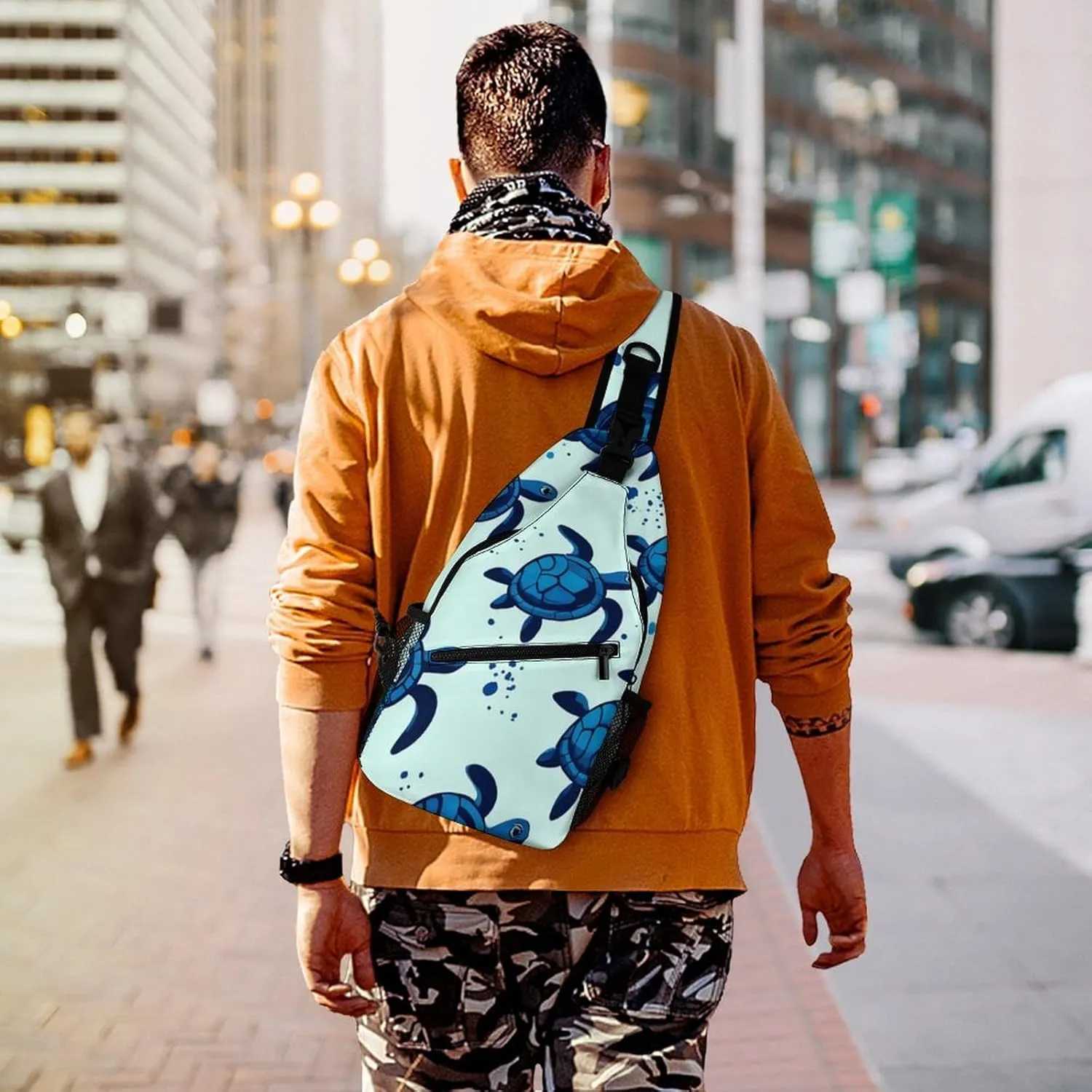 Elegant Crossbody Backpack, Ocean Animal Turquoise Blue Sea Turtles Travel Hiking Chest Bag Adjustable Sling Pack for Purses Shoulder Bag for Women Men's Travel,Sports