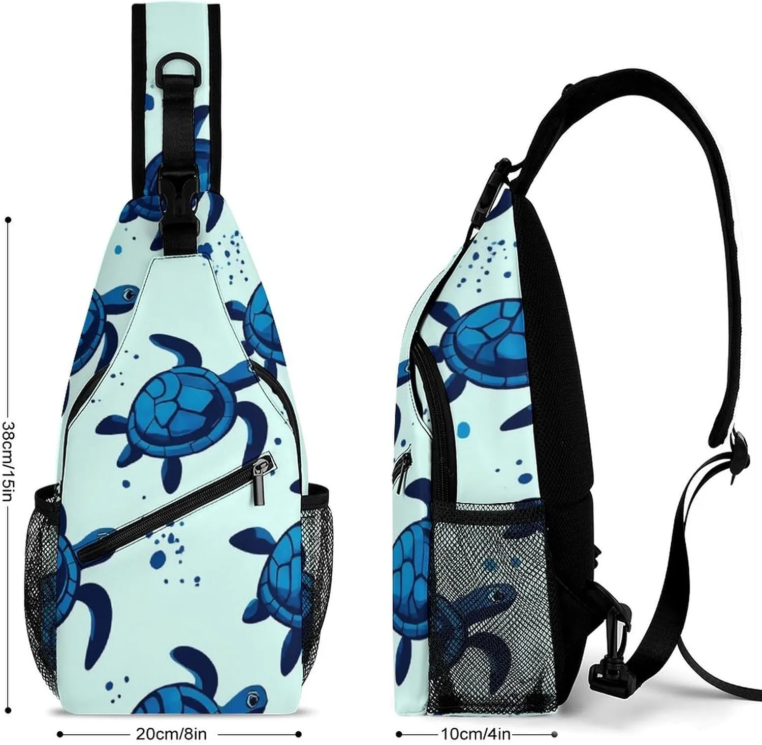 Elegant Crossbody Backpack, Ocean Animal Turquoise Blue Sea Turtles Travel Hiking Chest Bag Adjustable Sling Pack for Purses Shoulder Bag for Women Men's Travel,Sports